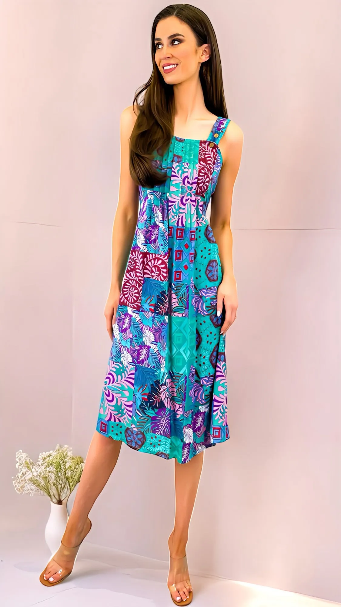 5-A1727 Lidia Mint Print Summer Dress