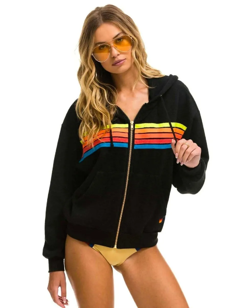 5 Stripe Neon Rainbow Relaxed Hoodie Black