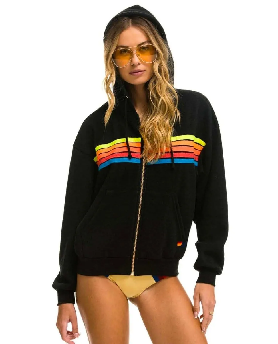 5 Stripe Neon Rainbow Relaxed Hoodie Black