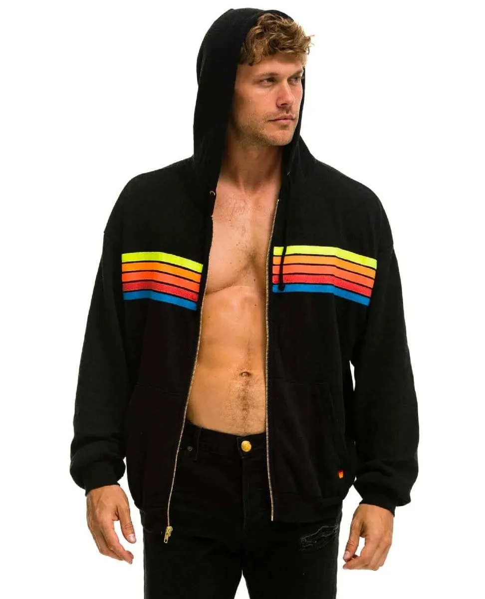 5 Stripe Neon Rainbow Relaxed Hoodie Black