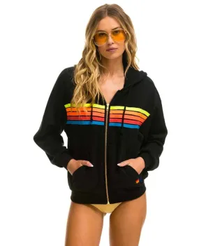 5 Stripe Neon Rainbow Relaxed Hoodie Black