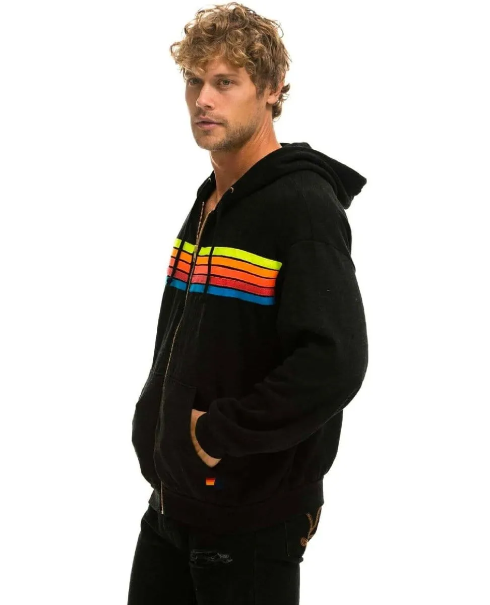 5 Stripe Neon Rainbow Relaxed Hoodie Black