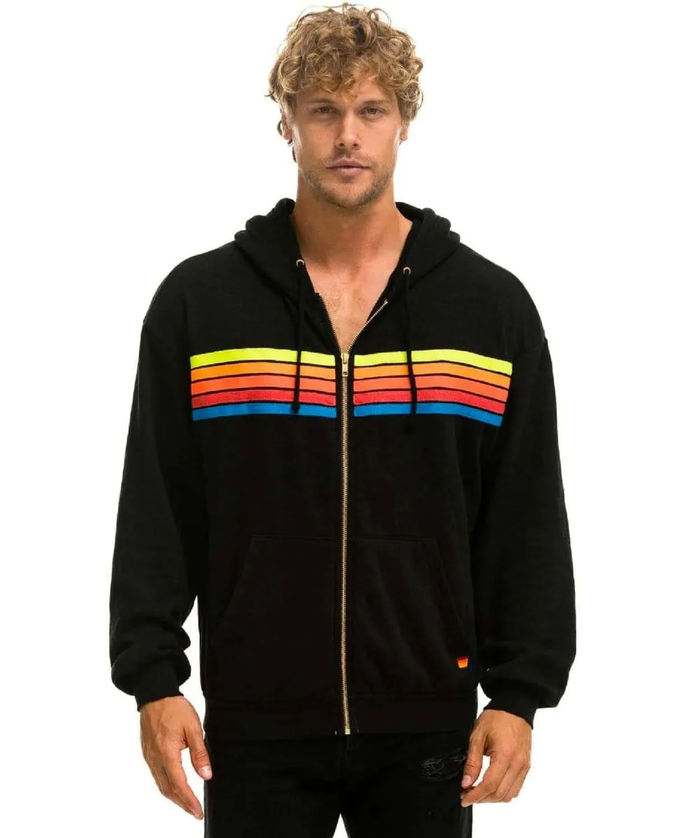 5 Stripe Neon Rainbow Relaxed Hoodie Black