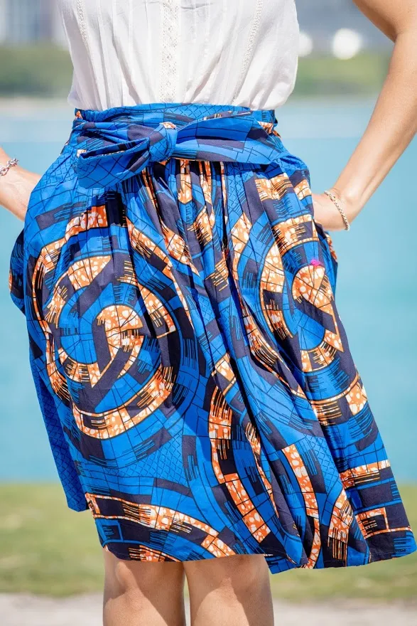 Akure Waist tie Skirt - Blue and Orange