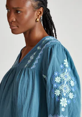 Alice V-Neck Embroidered Blouse In Blue