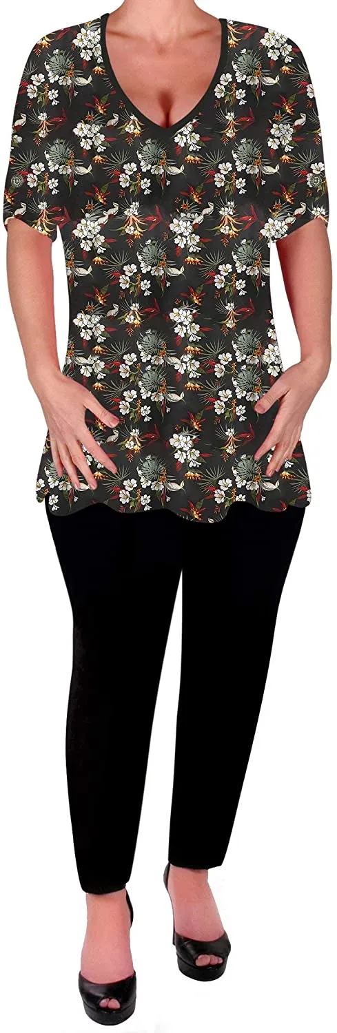 Amber V Neck Multi Print Swing Flared Top Daisy