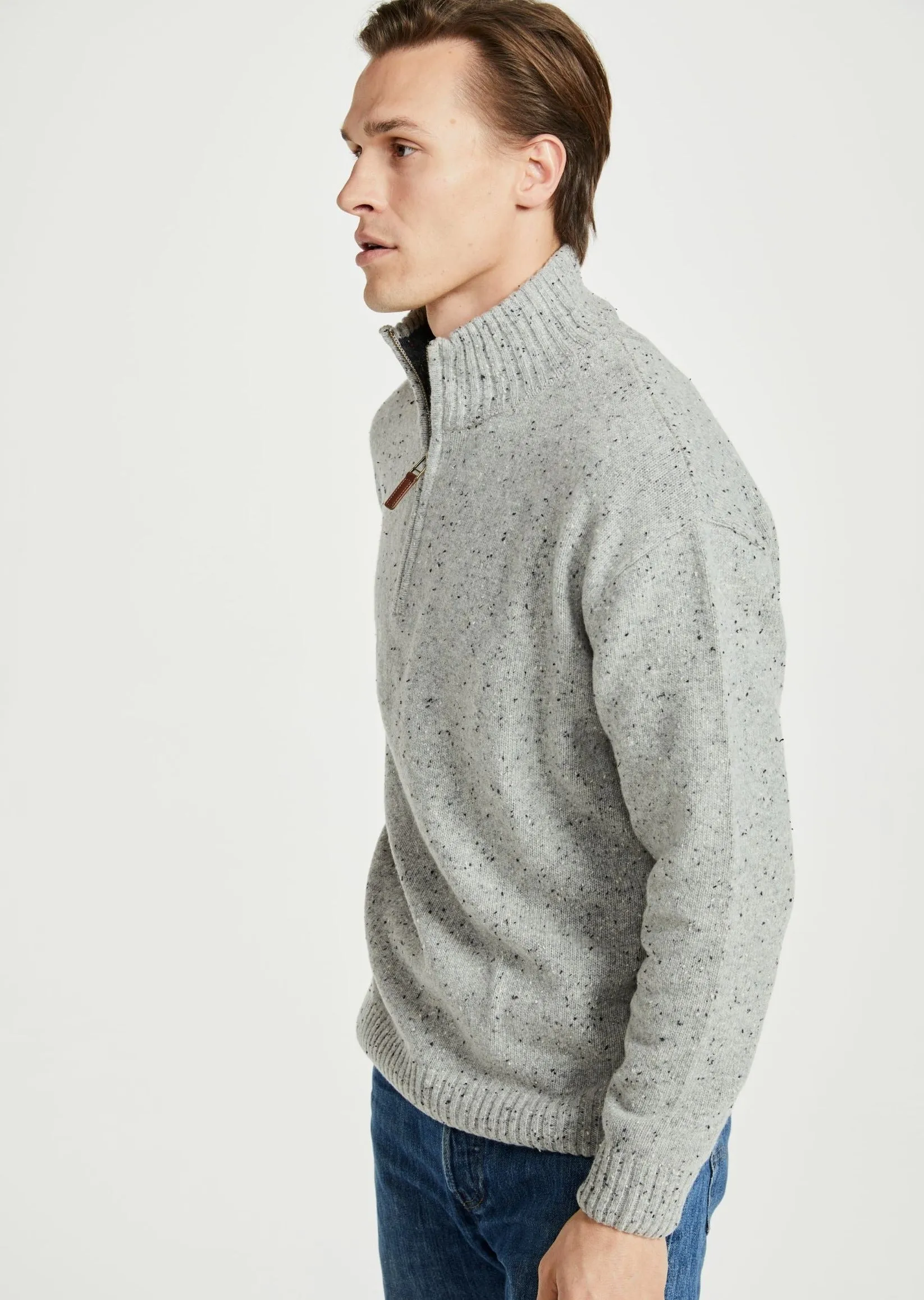 Aran Troyer Zip Sweater | Grey