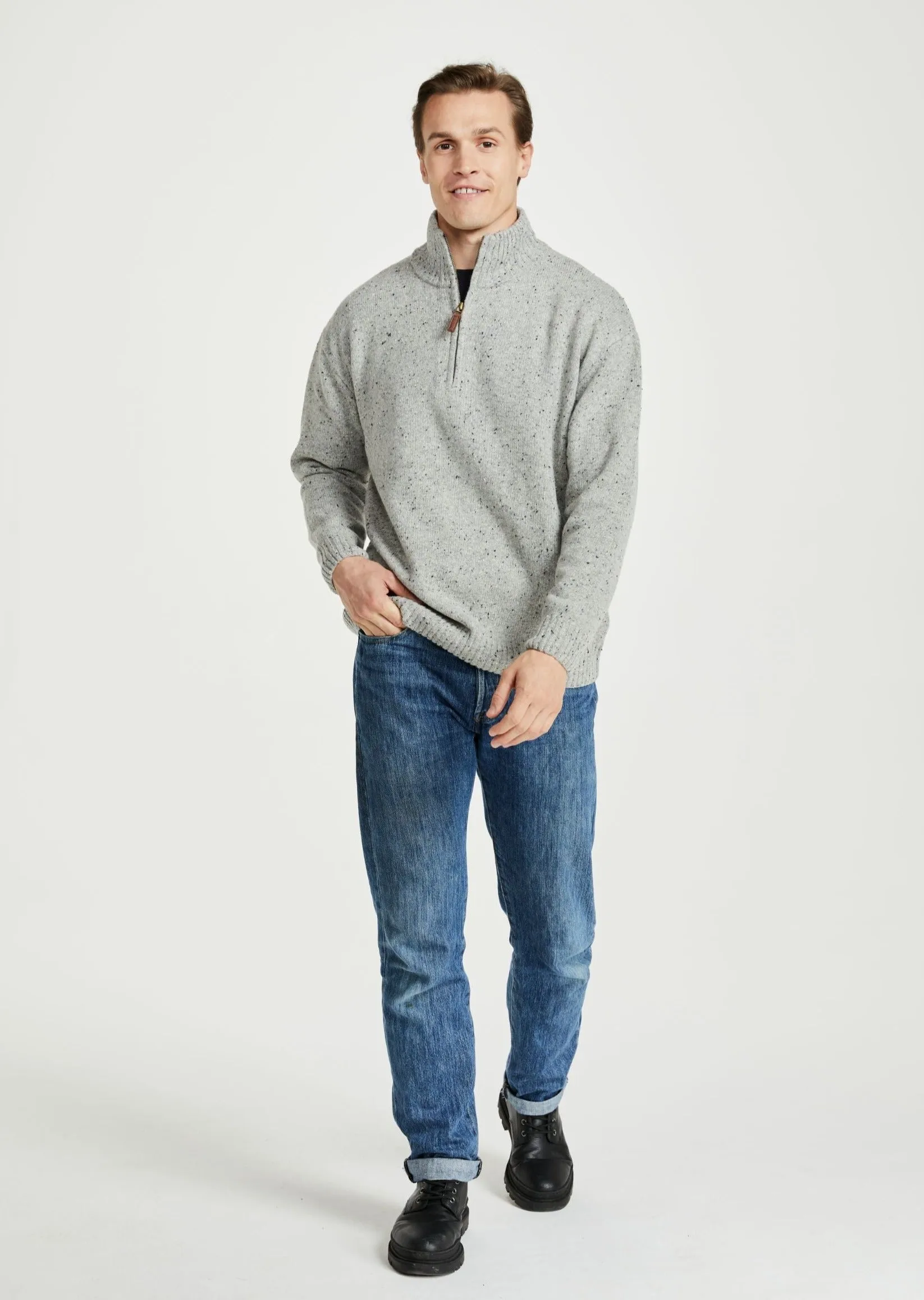 Aran Troyer Zip Sweater | Grey