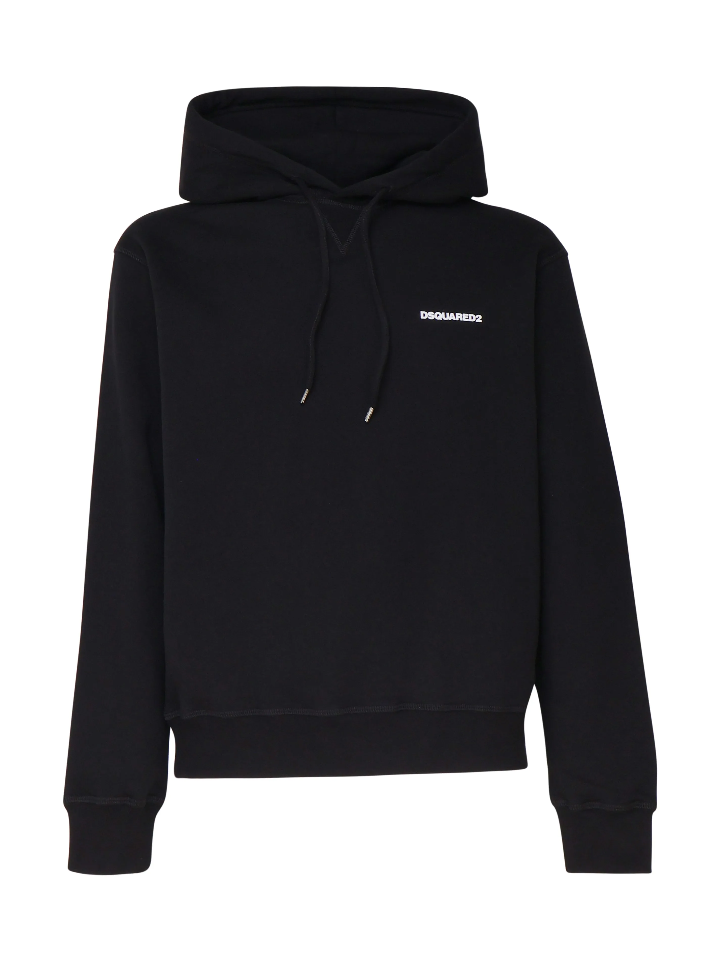 Black Cotton Hoodie with Drawstring