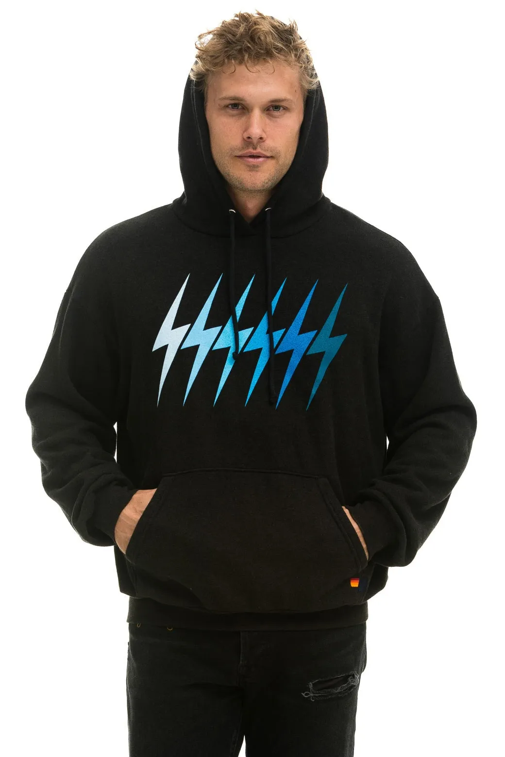 BOLT GRADIENT RELAXED PULLOVER HOODIE - BLACK // BLUE