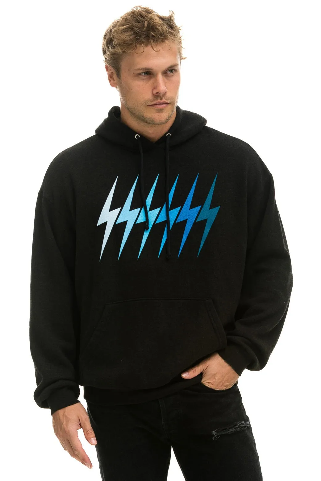 BOLT GRADIENT RELAXED PULLOVER HOODIE - BLACK // BLUE