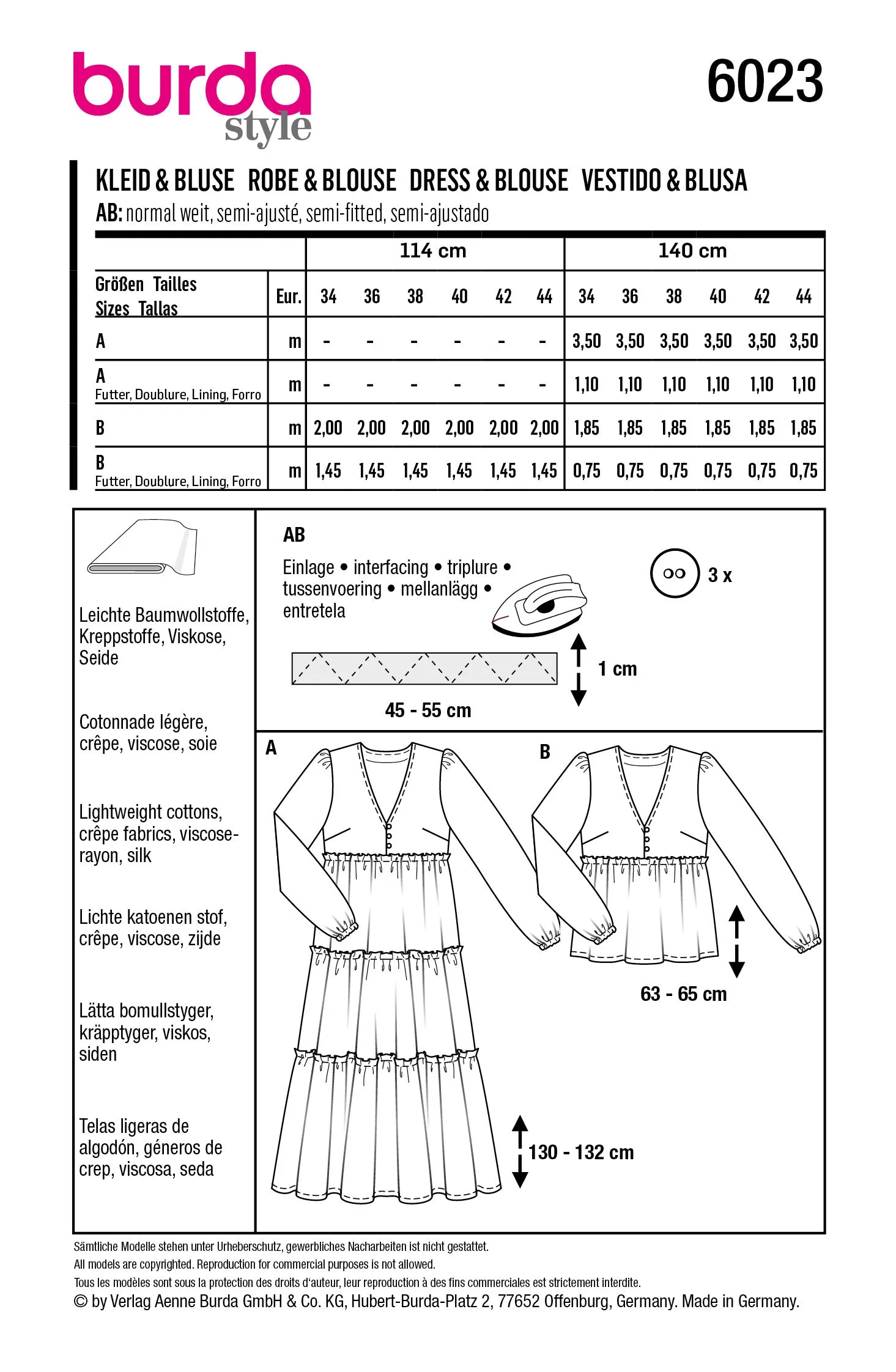 Burda Style Pattern 6023 Ladies Outerwear Dress / Blouse