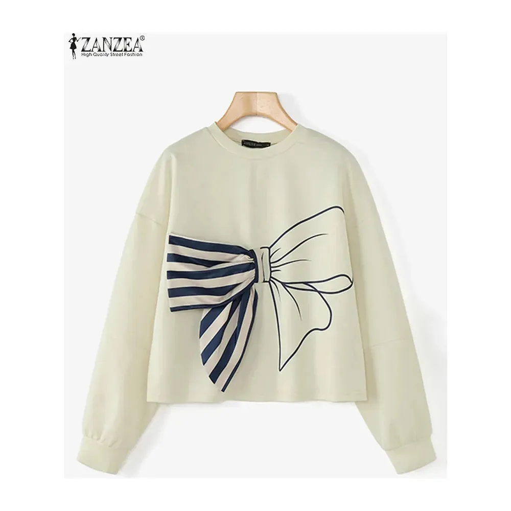 Casual Long Sleeve Printed Women's Tops 3D Bowtie T-shirts