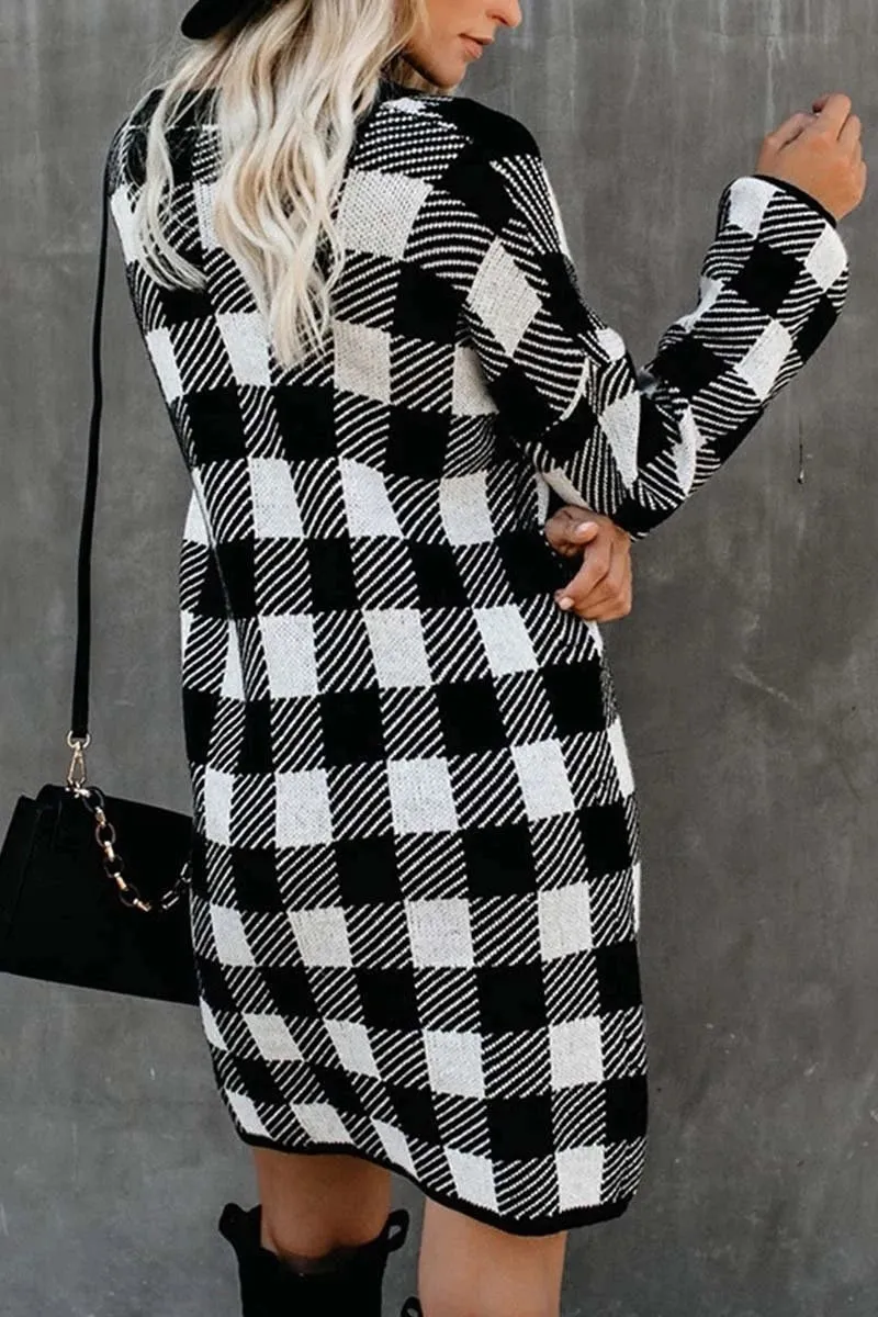 Checker Plaid Slim Knitwear Sweater Dress