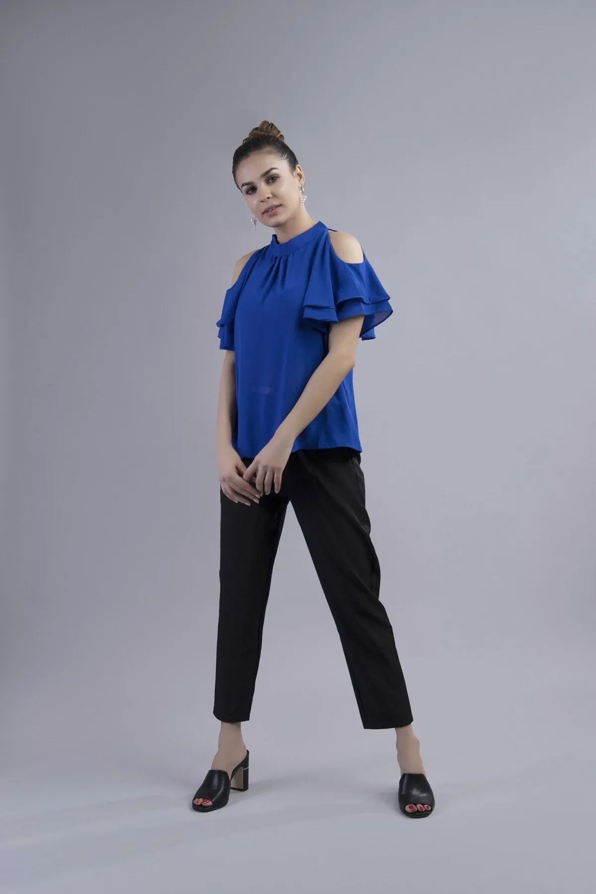 Clarissa Cold Shoulder Blouse Blue