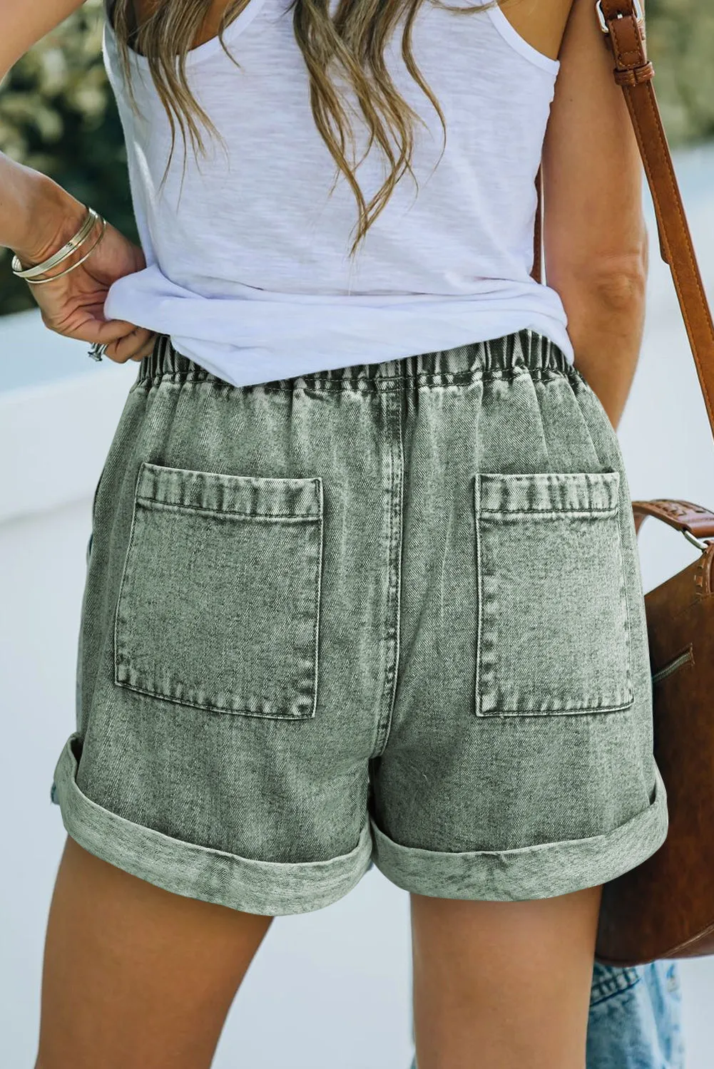 Classic Pocketed Drawstring High Waist Denim Shorts