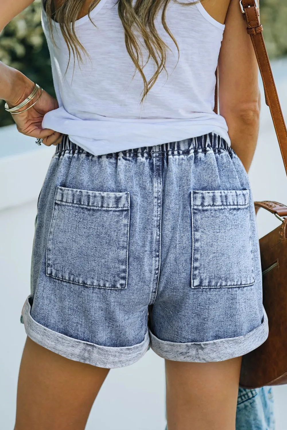 Classic Pocketed Drawstring High Waist Denim Shorts