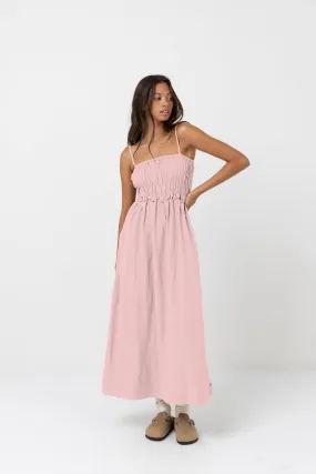 Classic Shirred Midi Dress Rose