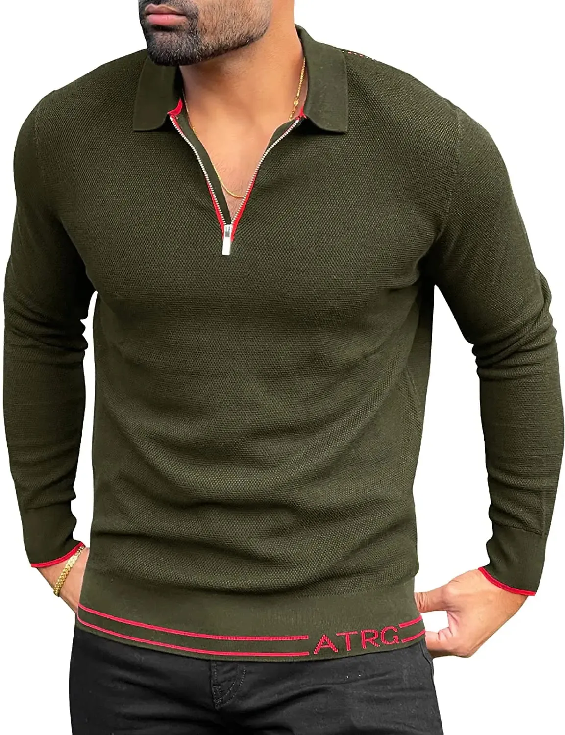 Cotton-Polo Golf-Casual Knit-Slim-Fit Pullover-Shirts - Long-Sleeve Lightweight