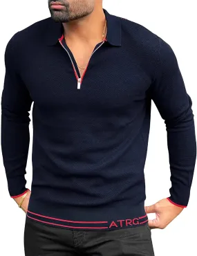 Cotton-Polo Golf-Casual Knit-Slim-Fit Pullover-Shirts - Long-Sleeve Lightweight