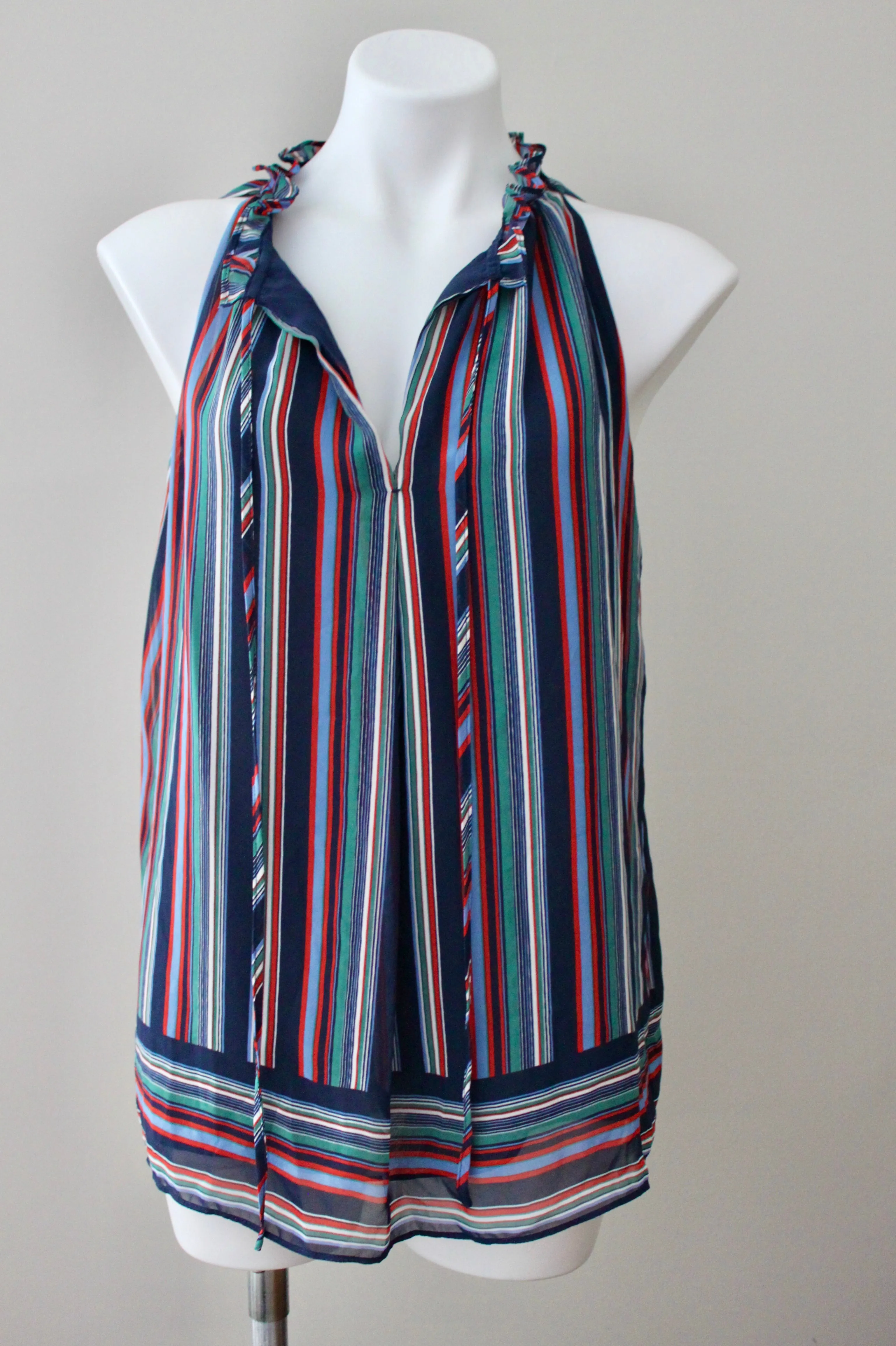 Dark Winter Blue Stripe Ruffle Blouse