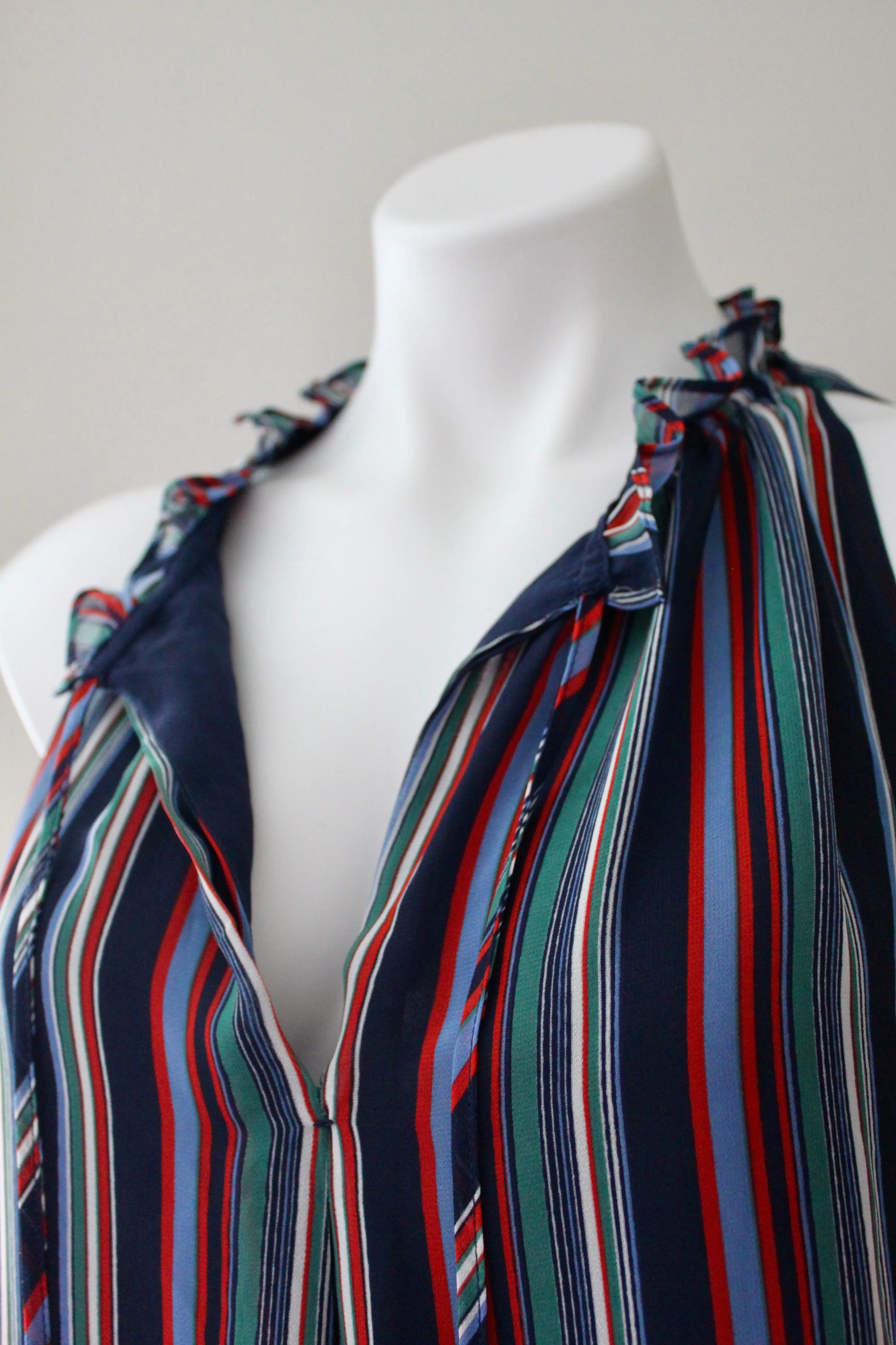 Dark Winter Blue Stripe Ruffle Blouse