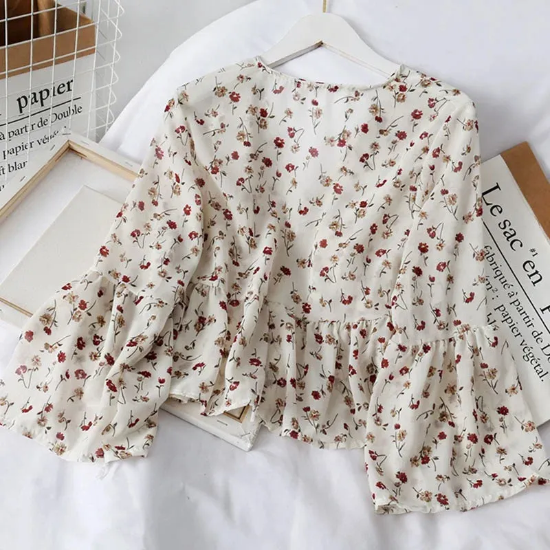 Delicate Floral Print Chiffon Blouse for Women