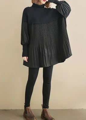 Elegant black clothes For Women high neck Cinched oversized shirts