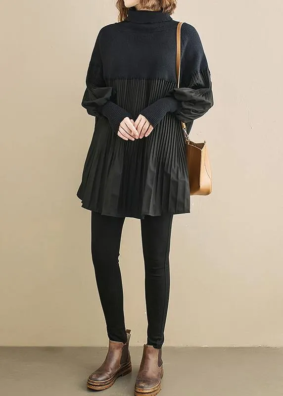 Elegant black clothes For Women high neck Cinched oversized shirts