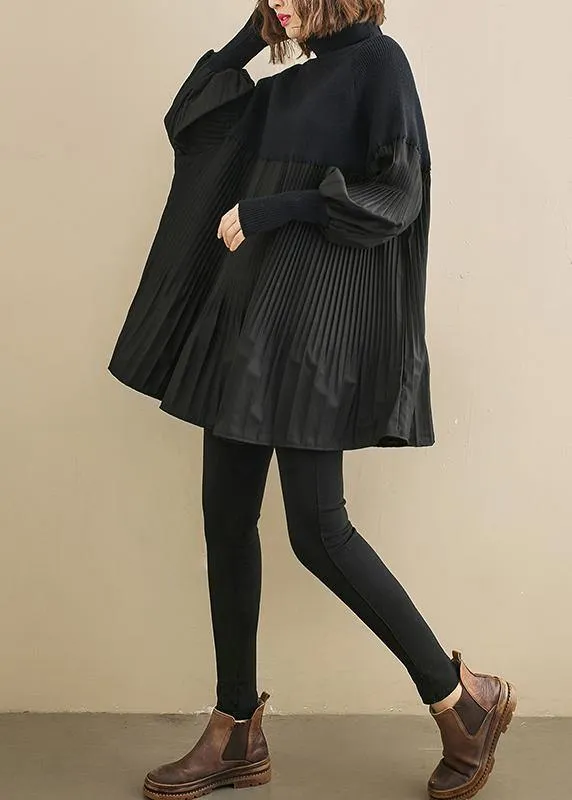 Elegant black clothes For Women high neck Cinched oversized shirts