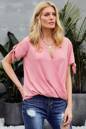 Elegant Pink Charismatic Drape Short Sleeve Blouse