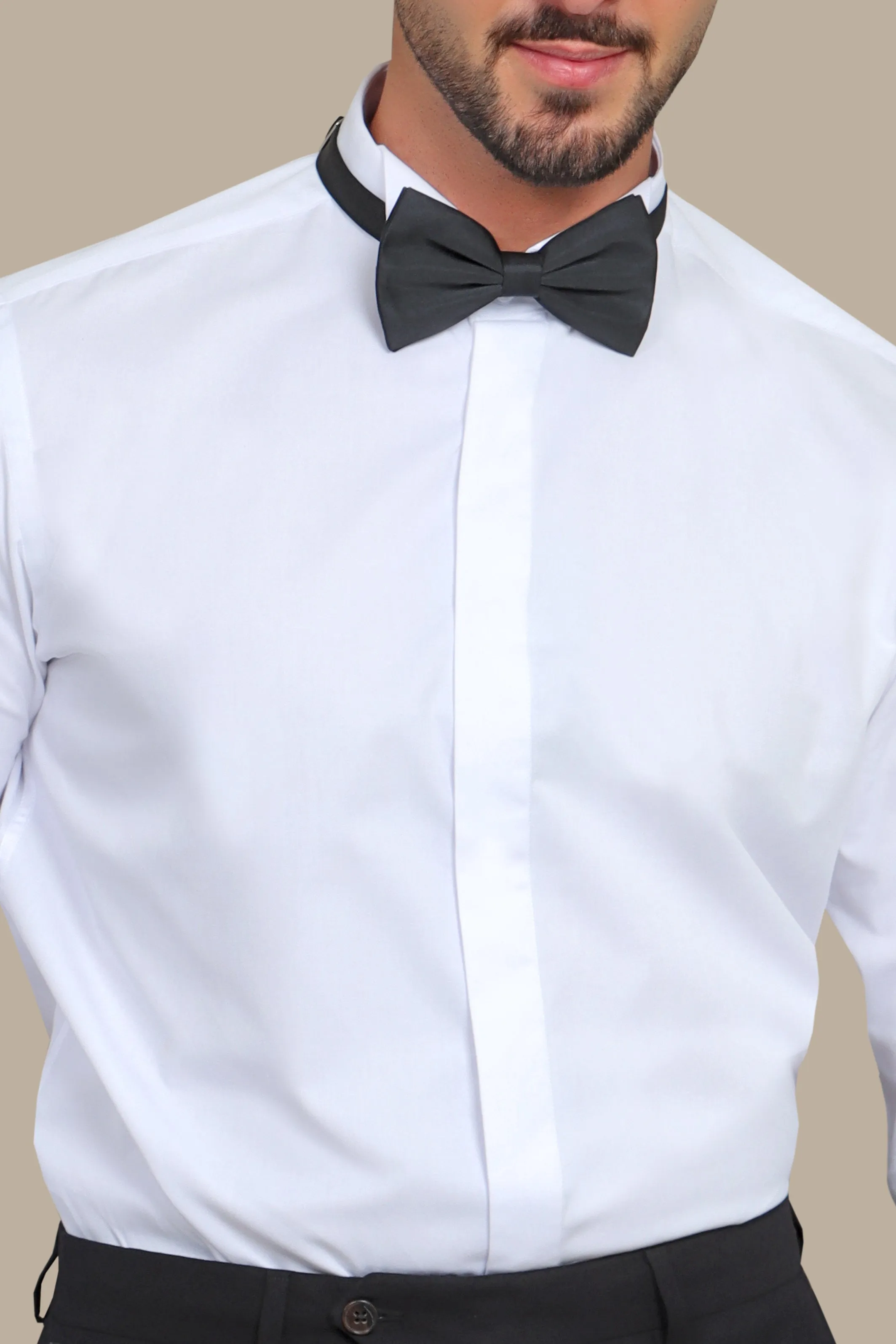 Elegant Whispers: White Tuxedo Shirt with Hidden Buttons