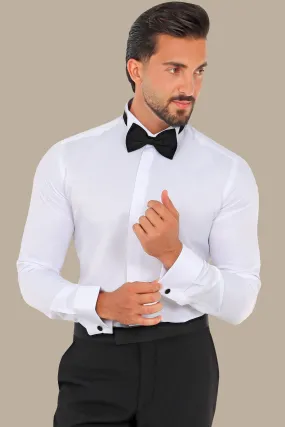 Elegant Whispers: White Tuxedo Shirt with Hidden Buttons