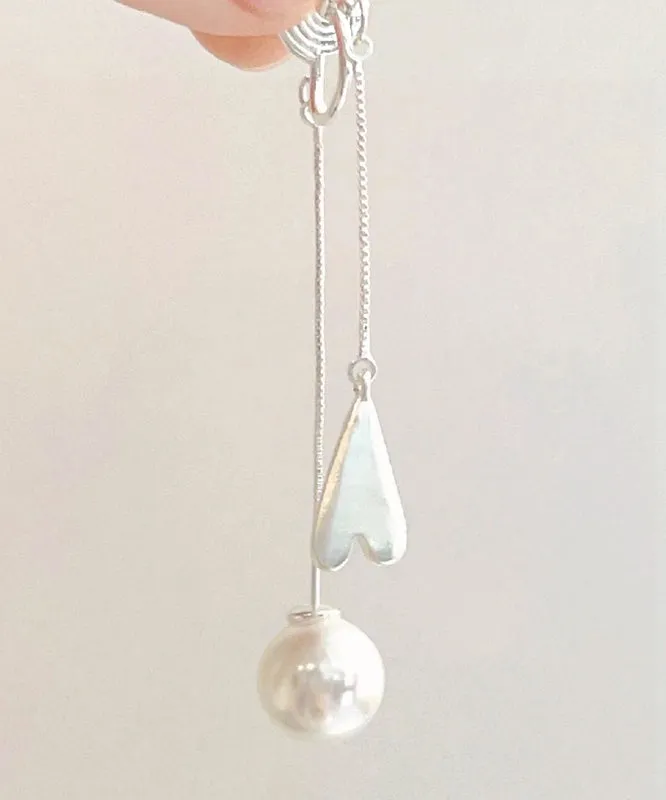 Elegant White Alloy Love Pearl Tassel Drop Earrings QD012