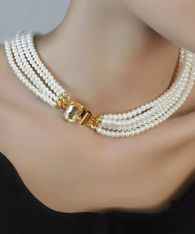 Elegant White Alloy Multi Layer Pearl Princess Necklace QU024