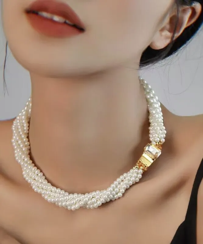 Elegant White Alloy Multi Layer Pearl Princess Necklace QU024