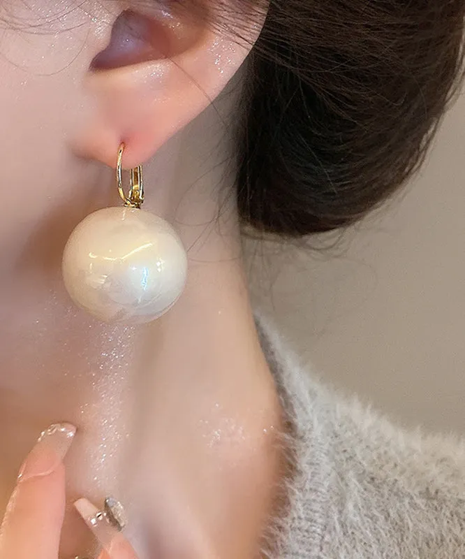 Elegant White Alloy Pearl Drop Earrings QZ007