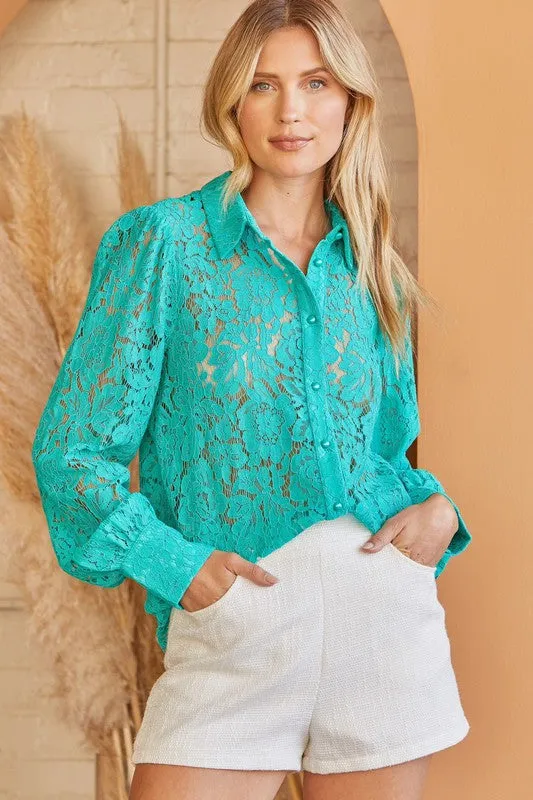 Emerald Crochet Lace Blouse - Final Sale