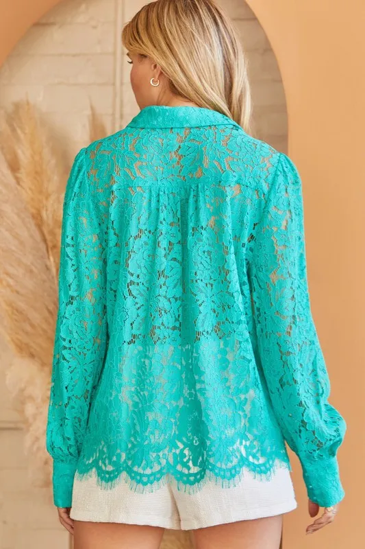 Emerald Crochet Lace Blouse - Final Sale