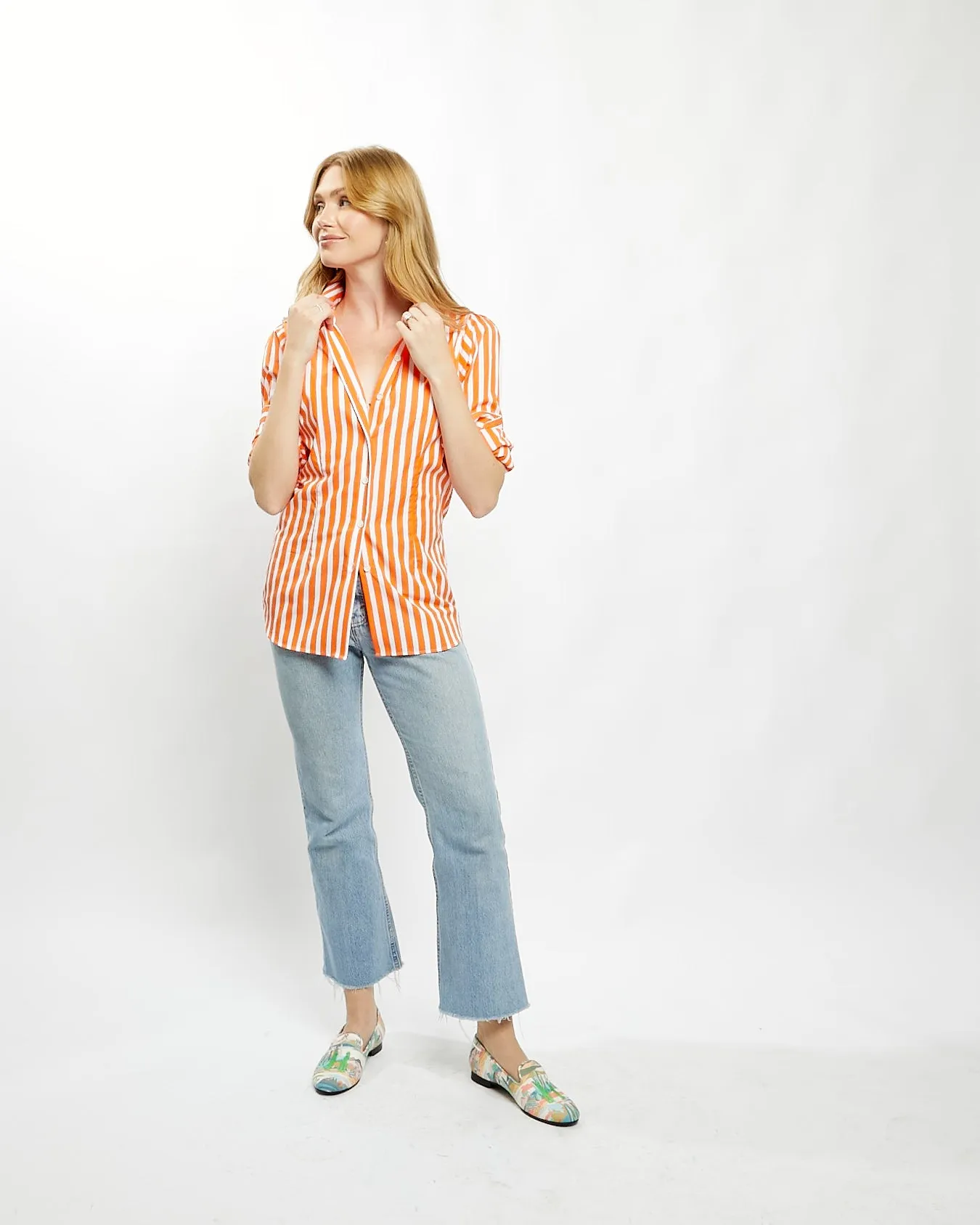 Fiona Blouse in Orange Bold Stripe