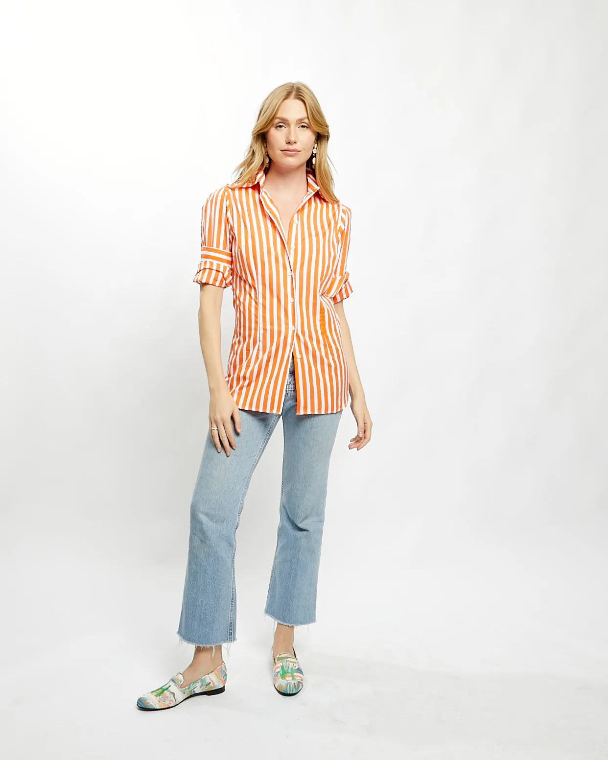 Fiona Blouse in Orange Bold Stripe