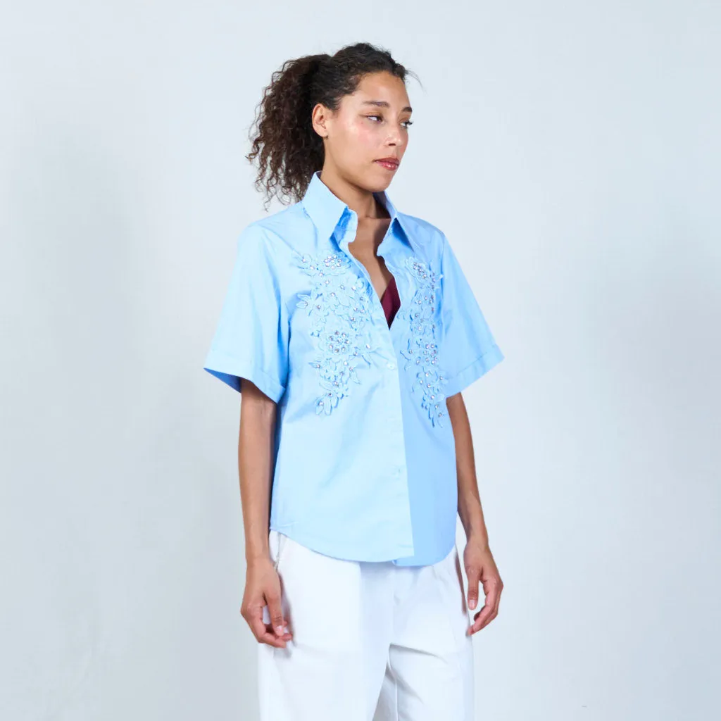 Floral embroidered short-sleeve shirt wholesale