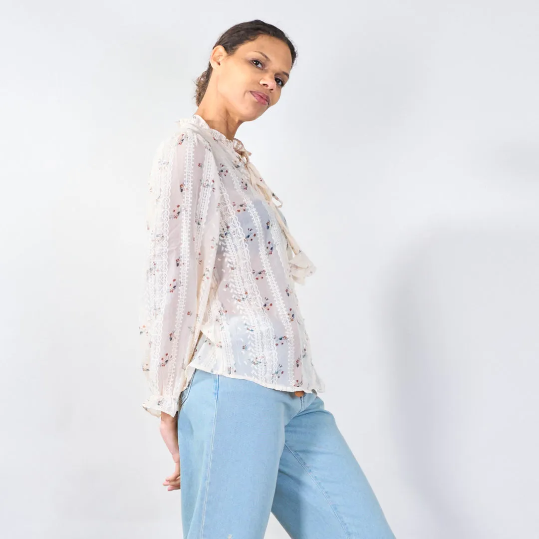 Floral lace blouse with tie-front wholesale