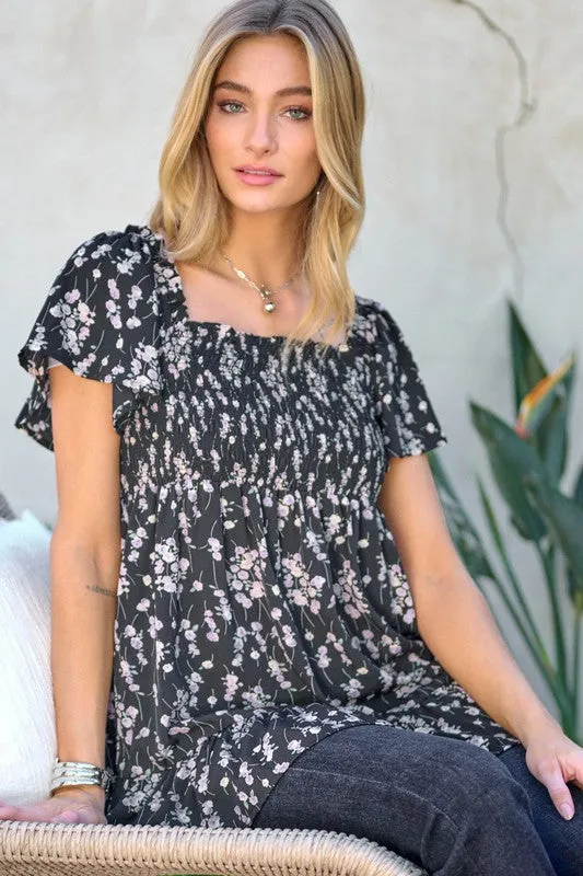 Floral Printed V-Neck Ruffle Top