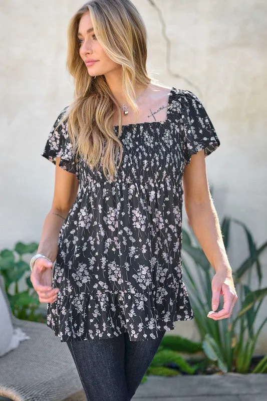 Floral Printed V-Neck Ruffle Top