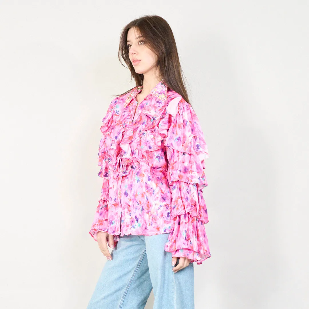 Floral ruffled blouse with embellishments wholesale