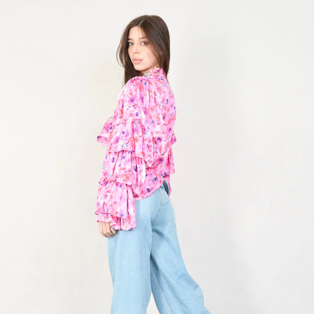 Floral ruffled blouse with embellishments wholesale