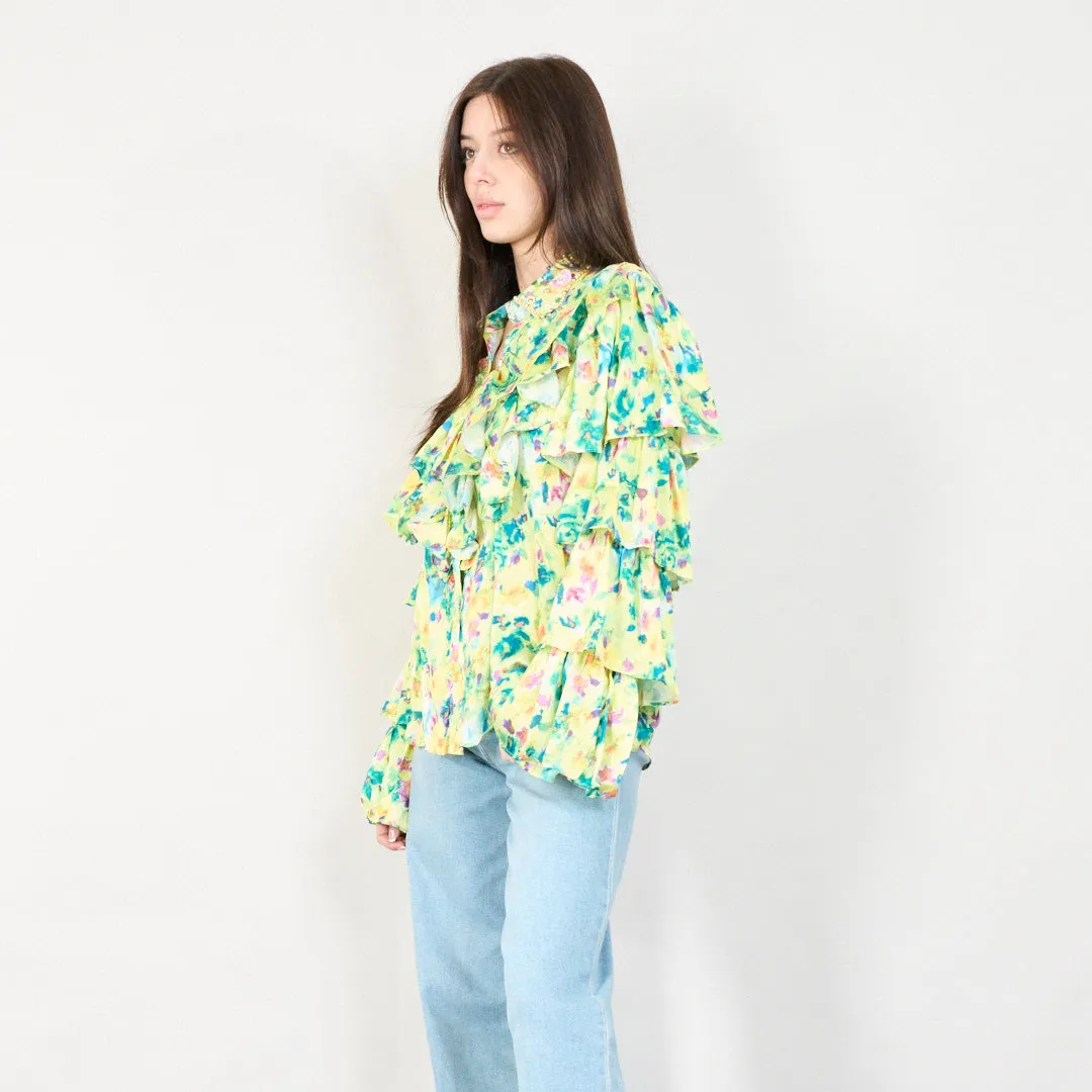 Floral ruffled blouse with embellishments wholesale