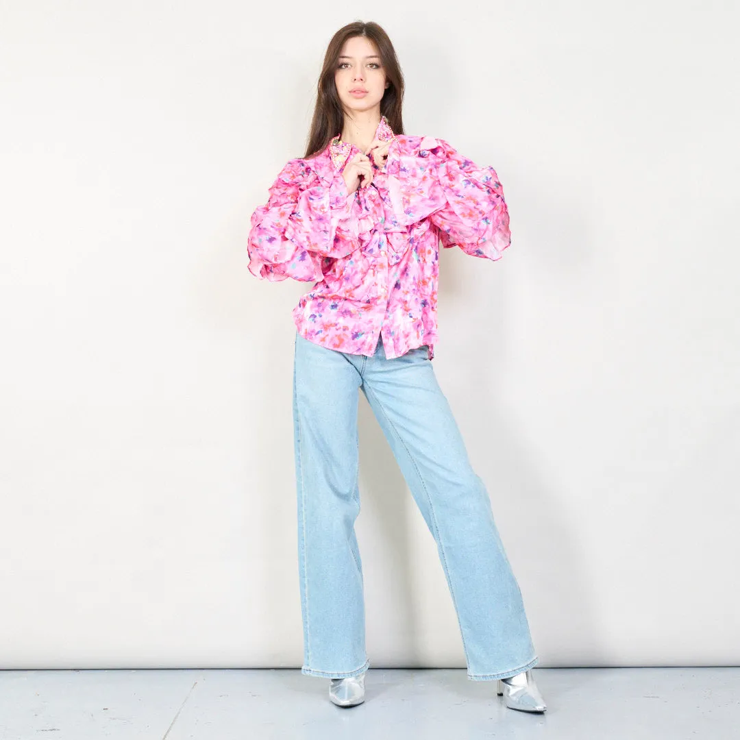 Floral ruffled blouse with embellishments wholesale