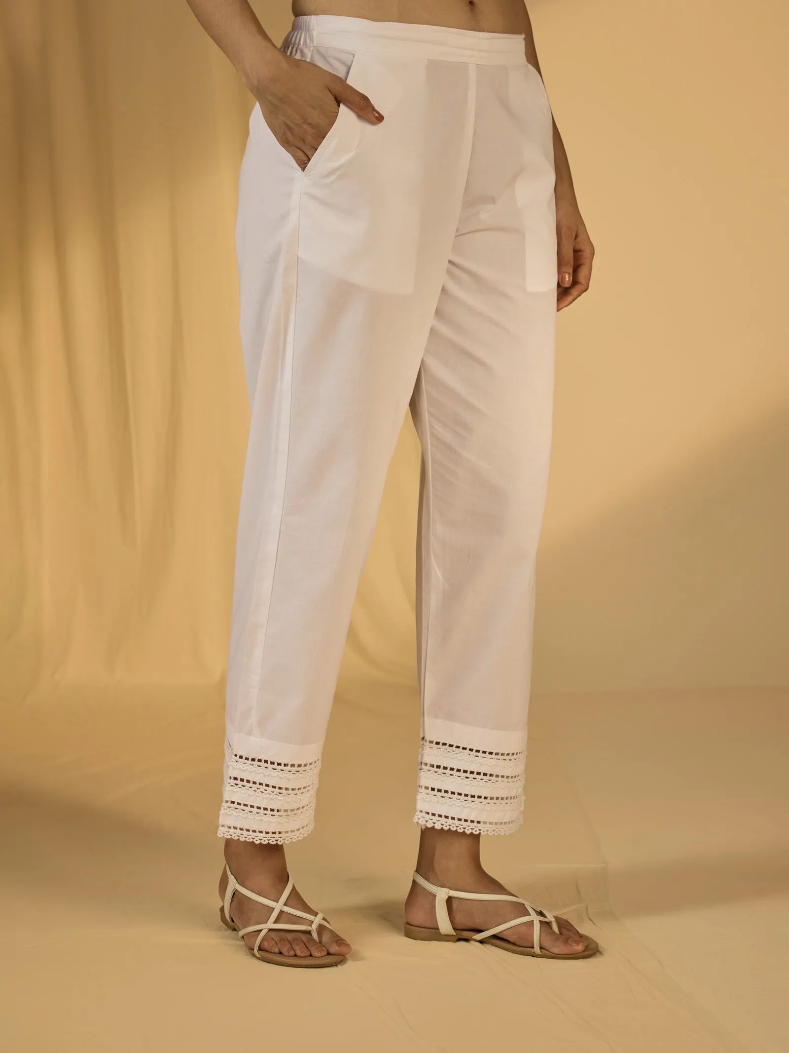 Forever White Cotton Straight Pant